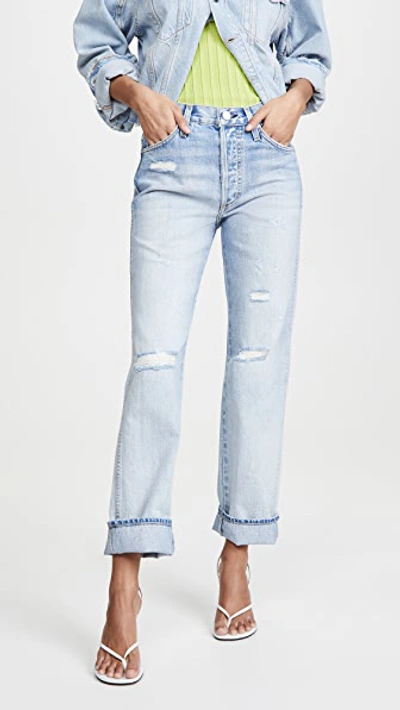 Amo Layla High Rise Relaxed Straight Leg Jeans In Super Light Vintage Destructed