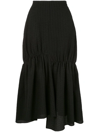 Goen J Asymmetric Seersucker Skirt In Black