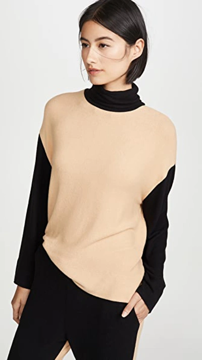 Leset Lori Oversized Turtleneck Sweater In Camel/black