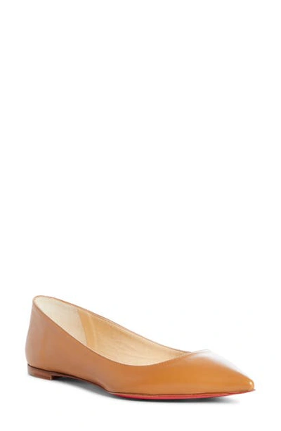 Christian Louboutin Ballalla Leather Point-toe Flats In Cafe Creme