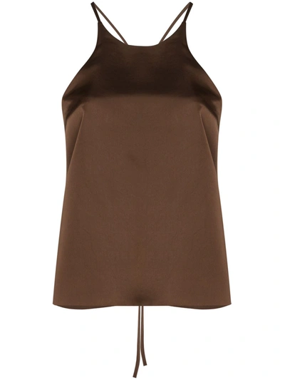 Lvir Tie-back Satin Camisole In Brown