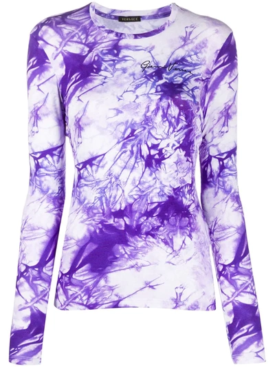 Versace Tie-dye Long Sleeve T-shirt In Purple