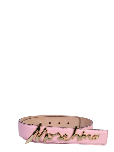 Moschino Belt With Logo In Pink