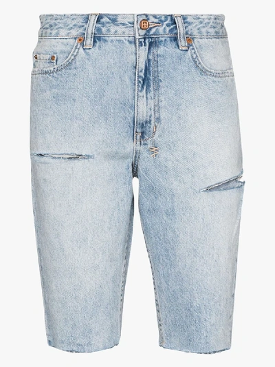 Ksubi Slashed Knee-length Shorts In Blue