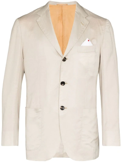 Kiton Linen Button-up Blazer In Neutrals