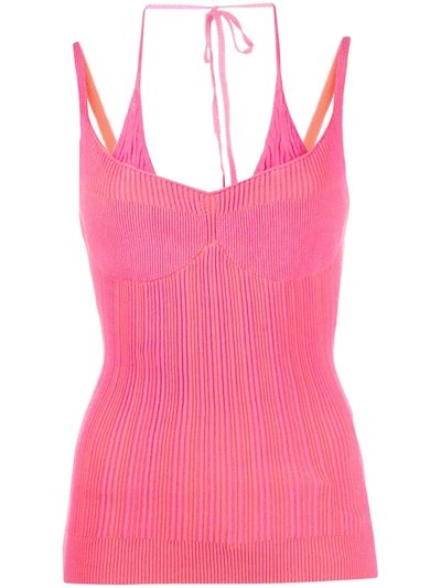 Jacquemus Valensole Two-tone Ribbed-knit Tank In Pink