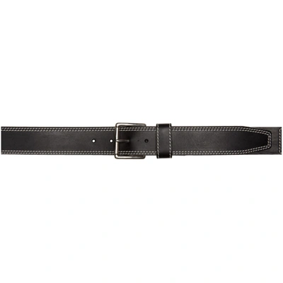 Ami Alexandre Mattiussi Stitched Leather Belt In Noir Ecru