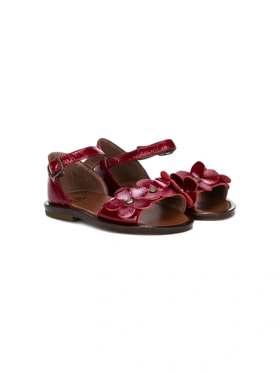 Pèpè Babies' Flower Applique Open Toe Sandals In Red