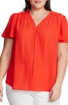 Vince Camuto Flutter Sleeve Rumple Satin Blouse In Bright Ladybug