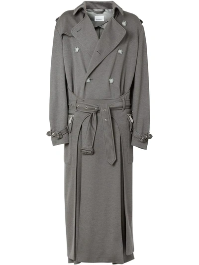 Burberry Cargo Pocket Detail Cashmere Silk Trench Coat In Grey