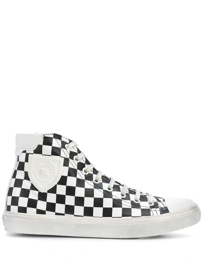 Saint Laurent Bedford Checkered High-top Sneakers In White