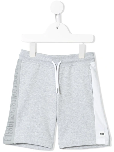 Hugo Boss Kids' Logo Stripe Track Shorts In Grey