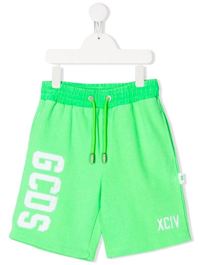 Gcds Kids' Embroidered Logo Track Shorts In Green