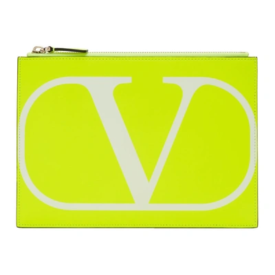 Valentino Garavani Vlogo Large Printed Neon Leather Pouch In 24z Yel/wt