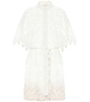 Zimmermann Wavelength Fringe Silk Guipure Lace Minidress In Ivory