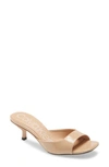 Calvin Klein Mega Kitten Heel Slide Sandal In Desert Sand Patent Leather