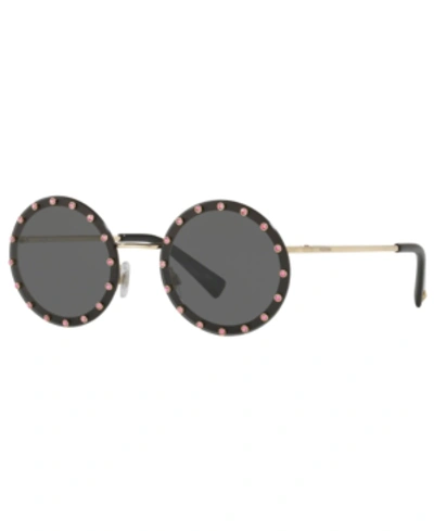Valentino 58mm Crystal Studded Round Sunglasses In Black