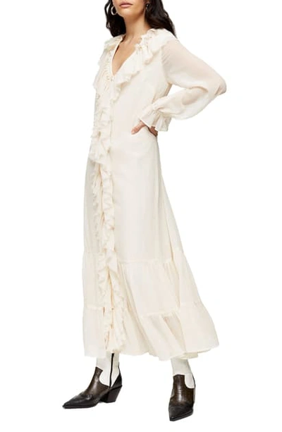 Topshop Frill Chiffon Long Sleeve Maxi Dress In Ivory