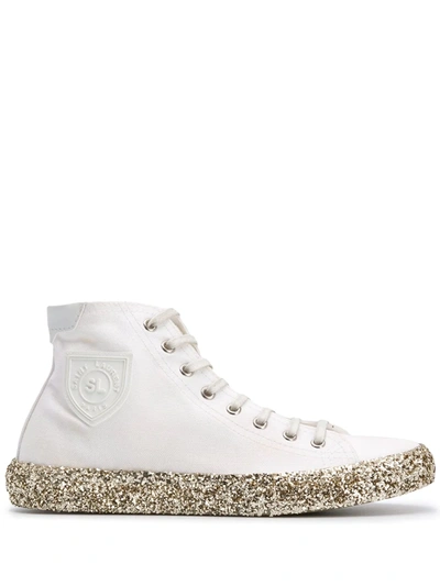 Saint Laurent Bedford Glitter-embellished Hi-top Sneakers In Neutrals
