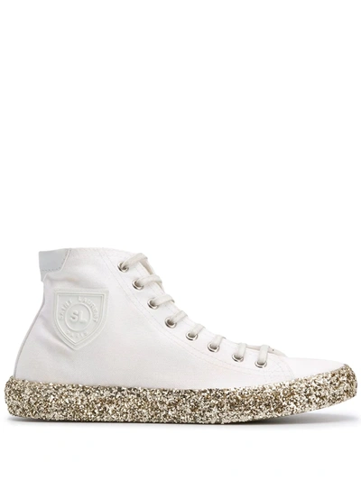 Saint Laurent Bedford Glitter-embellished Hi-top Trainers In Neutrals