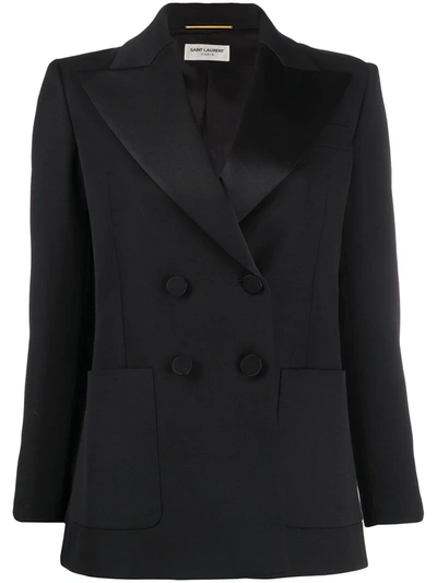 Saint Laurent Double-breasted Tuxedo Jacket In Black