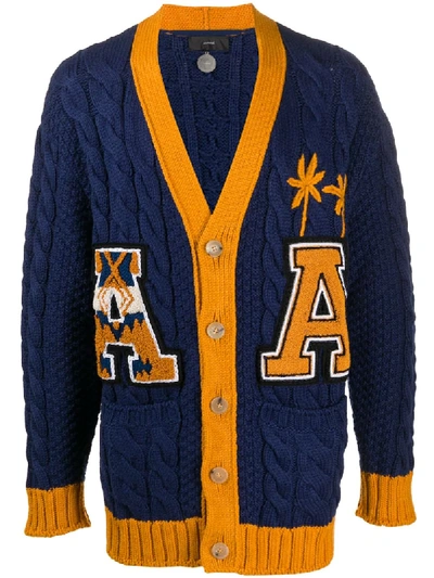 Alanui Varsity Cable Knit Cardigan In Blue