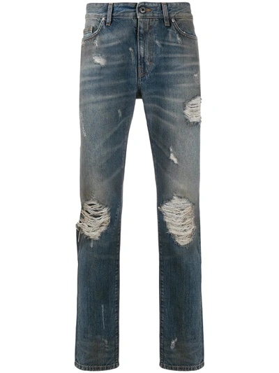 B-used Mid Rise Distressed Jeans In Blue