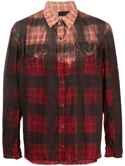 B-used Contrast Checked Shirt In Red