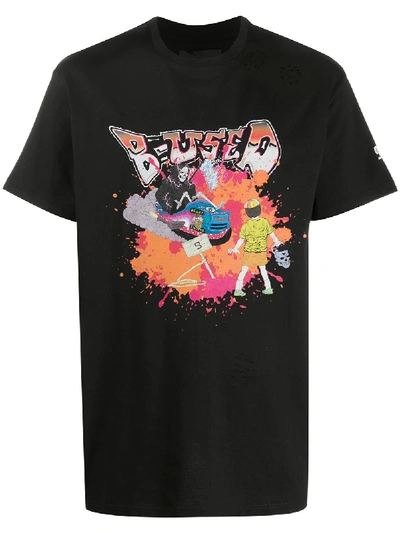 B-used Graffiti Logo Print T-shirt In Black