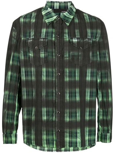B-used Contrast Checked Shirt In Green
