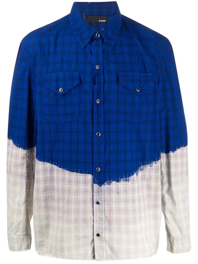 B-used Colour Blocked Checked Shirt In Blue
