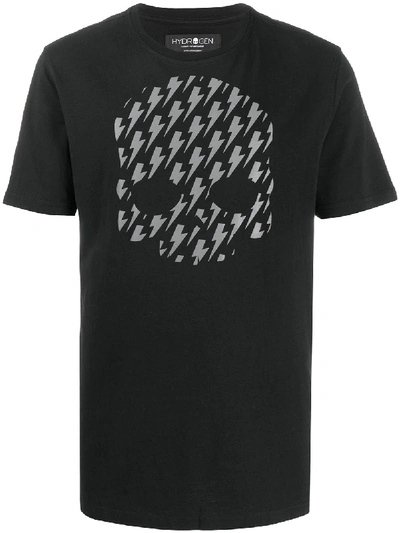 Hydrogen Lightning Skull Print T-shirt In Black