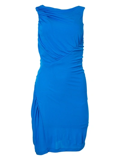 Atlein Blue Gathered Sleeveless Dress