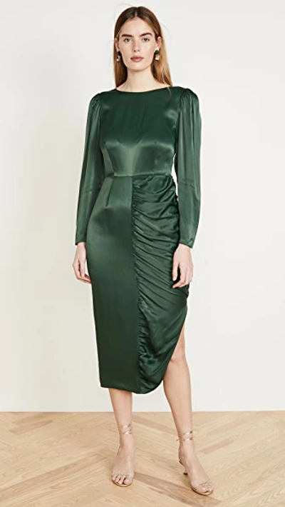 Alexa Chung Dark Green Satin Gathered Dress