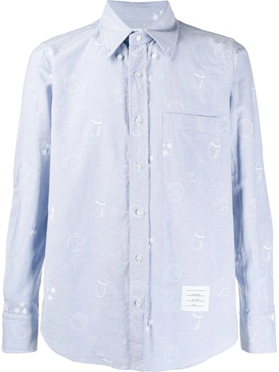 Thom Browne Sports Ball Embroidery Shirt In Blue