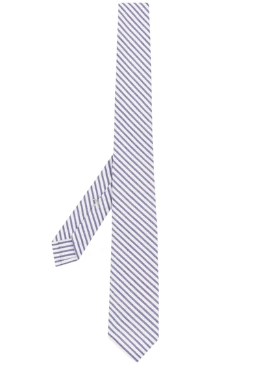 Thom Browne Striped Seersucker Tie In Blue