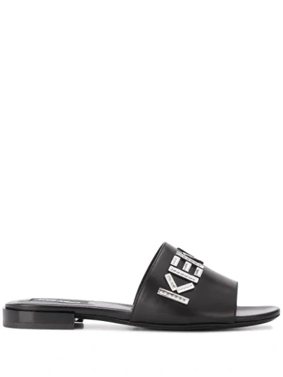 Kenzo Leather Logo Sandals In Black