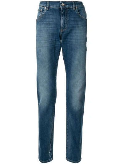Dolce & Gabbana Printed Detail Slim-fit Jeans In Blue