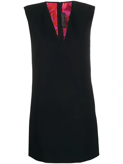 Versace Structured Shoulders Mini Dress In Black