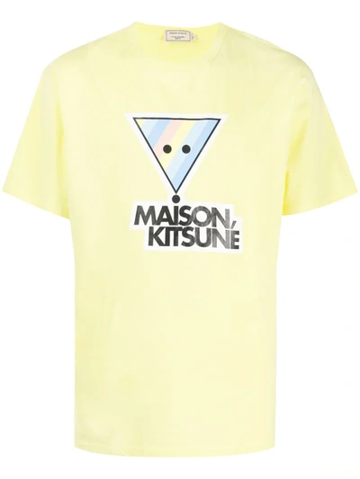 Maison Kitsuné Crew Neck Printed Logo T-shirt In Yellow