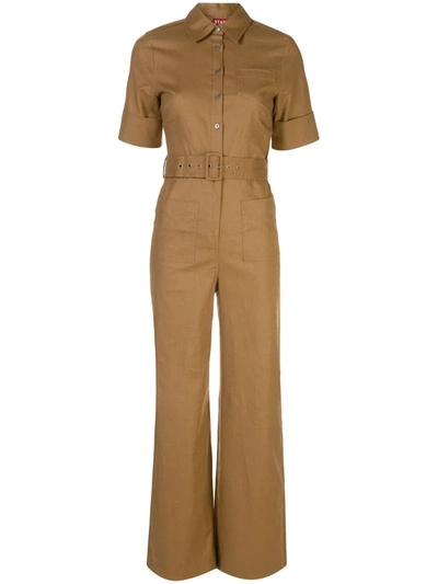 Staud Zavey Belted Jumpsuit In Brown