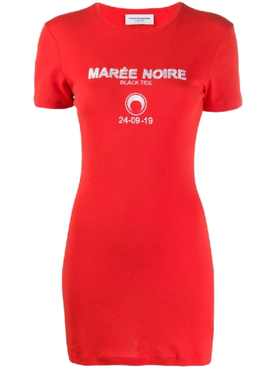 Marine Serre Embroidered T-shirt Dress In Red