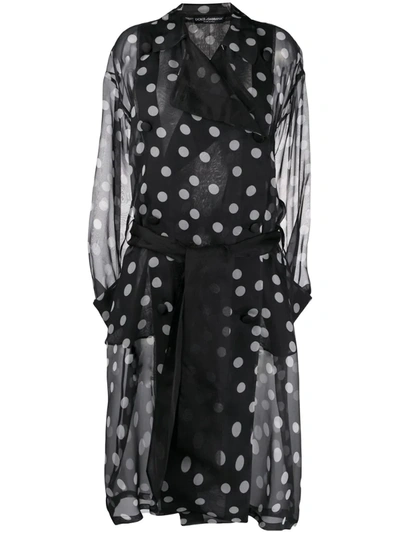 Dolce & Gabbana Polka Dot Organza Trench Coat In Black