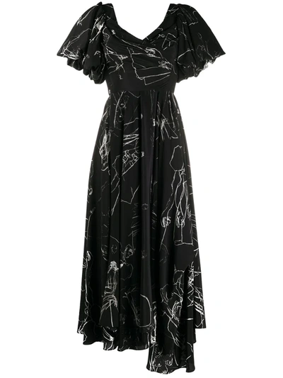 Alexander Mcqueen Cdc Print Draped Dress In Black
