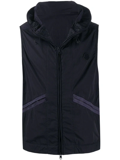 Moncler Embroidered Logo Hooded Gilet In Blue
