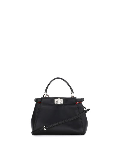 Fendi 'mini Peekaboo' Leather & Genuine Snakeskin Bag In Black-poppy ...