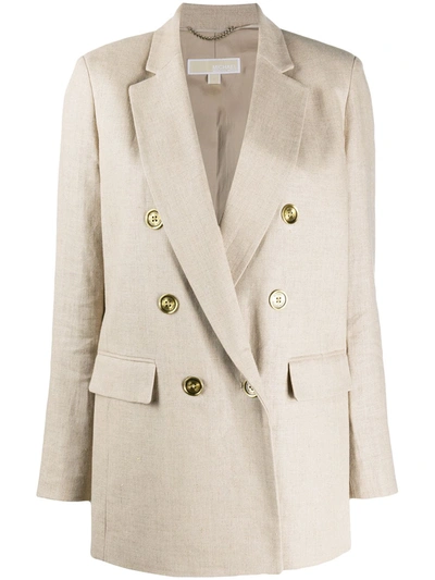 Michael Michael Kors Double-breasted Linen Blazer In Beige