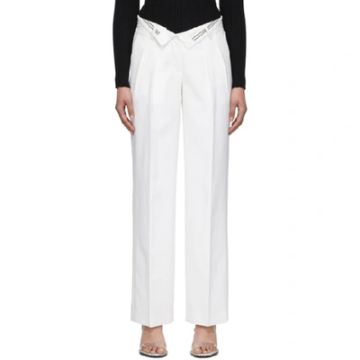 Alexander Wang Fold-over Jacquard-trimmed Woven Straight-leg Pants In 100 White