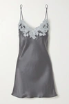 La Perla Lace-trimmed Silk-charmeuse Chemise In Grey