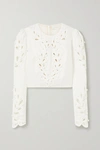 Zimmermann Brightside Rouleaux Cropped Cutout Linen Top In Ivory